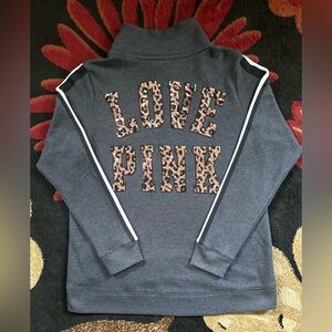 NWOT PINK Victoria Secret Women’s Grey Vintage Varsity BLING sequin sweatshirt